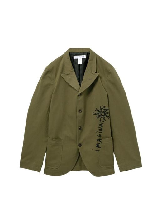 Comme des Garçons Green Graphic-Print Cotton Coat for men