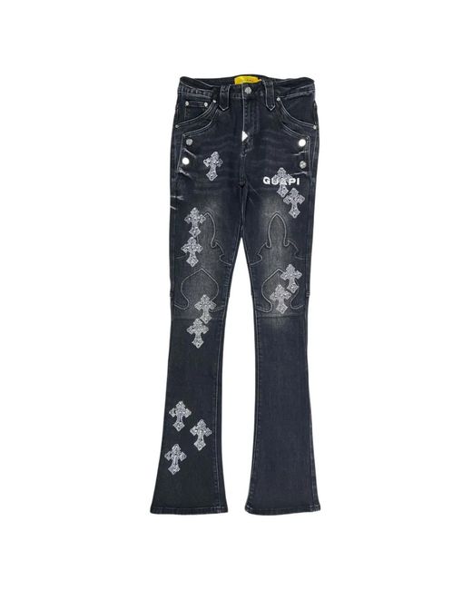 GUAPI Blue Rhinestone-Embellished Stacked Jeans for men