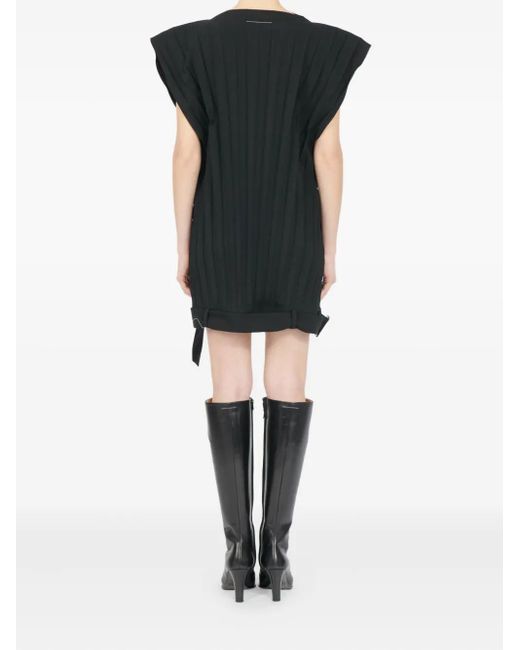 MM6 by Maison Margiela Black Pleated Sleeveless Mini Dress