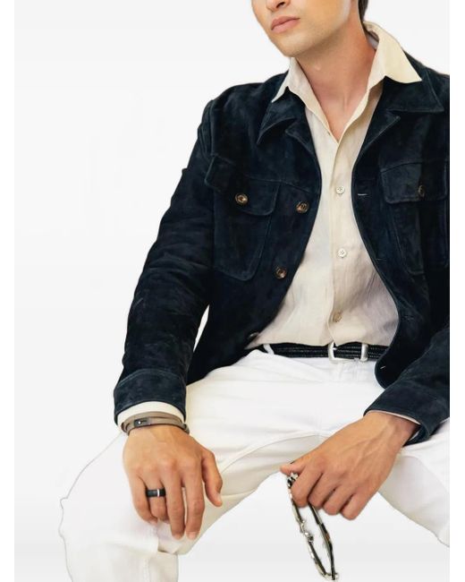 Eleventy Black Suede Trucker Jacket for men
