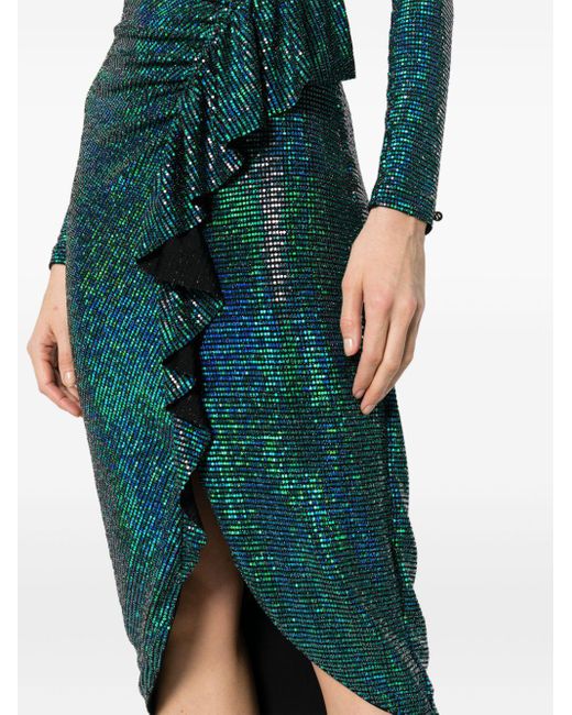 Nissa Green Kleid im Metallic-Look mit Rüschendetail