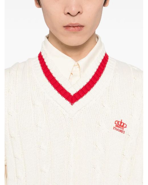 Thames MMXX White Gilet En Maille À Logo Appliqué for men