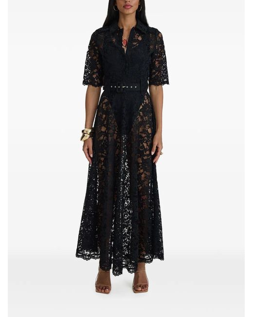 MOOS STUDIO Black Reverie Belted Lace Maxi Dress