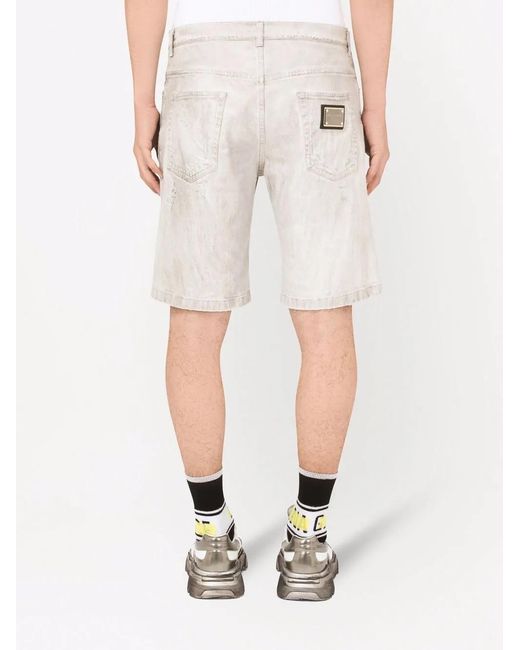 Dolce & Gabbana Natural Ripped-Detail Denim Shorts for men