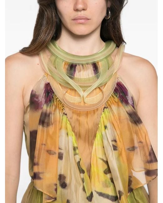 Alberta Ferretti Metallic Abstract-Print Tiered Mini Dress