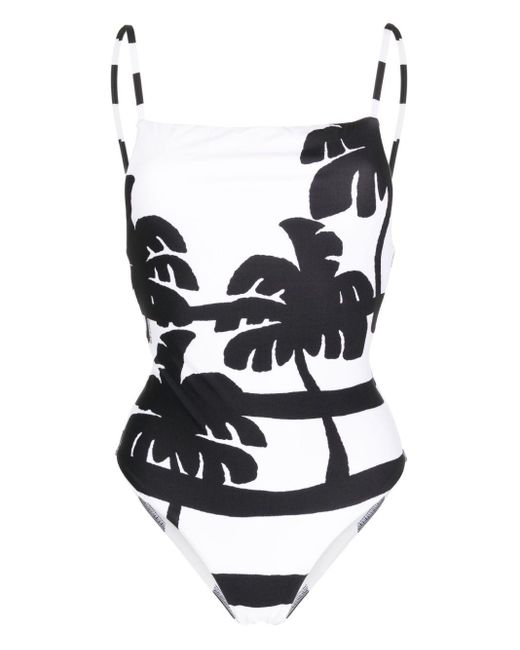 Farm Rio White Coconut Palm Tree-print Swimsuit