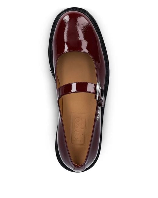 KENZO Brown Meari Buckle-Strap Leather Flats