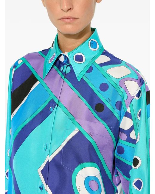 Emilio Pucci Blue Vivara-Print Silk Shirt