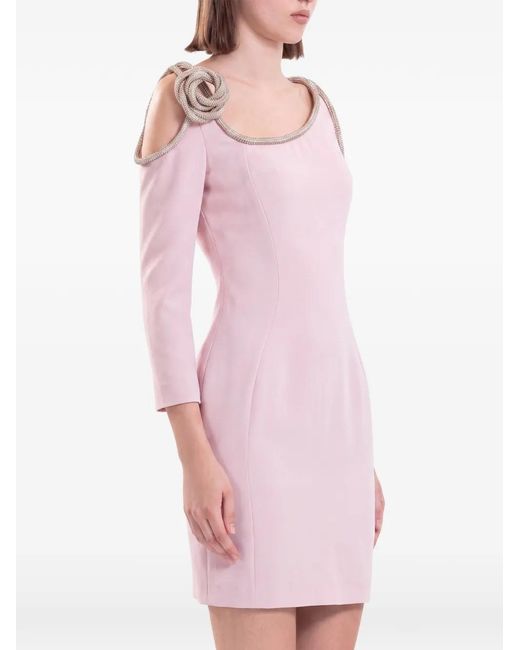 Saiid Kobeisy Pink Crystal-Embellished Cold-Shoulder Mini Dress