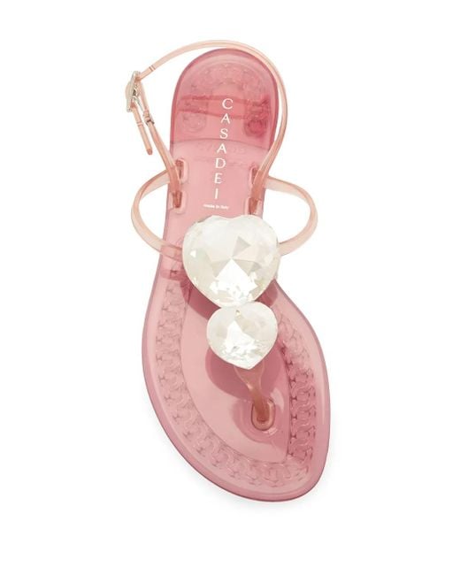 Casadei Pink Heart Crystal-Embellished Sandals