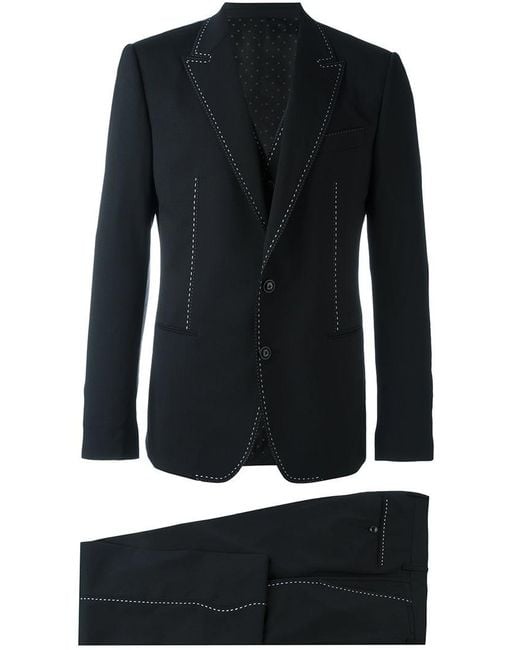 Dolce & Gabbana Black Contrast Stitch Three-piece Suit for men