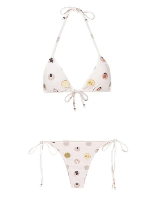 Amir Slama White Graphic-Print Halterneck Two-Piece Bikini