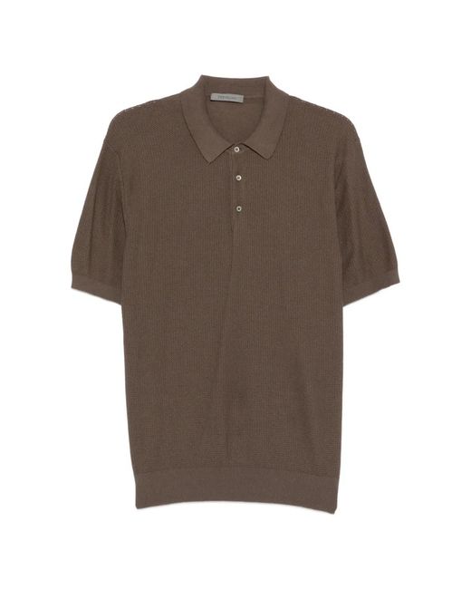Corneliani Brown Textured-Knit Polo Shirt for men