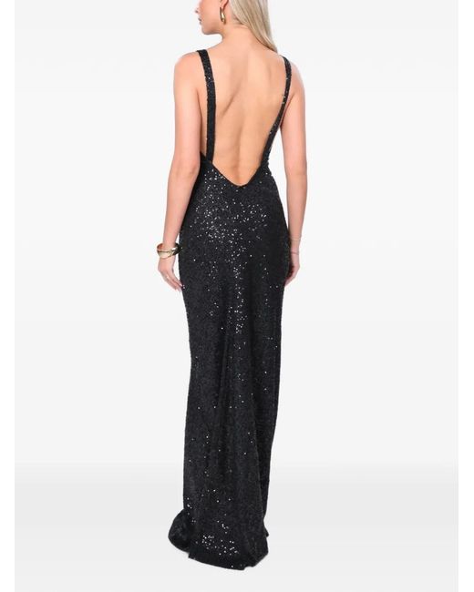 ROSERRY Black Margot Sequin-Embellished Open-Back Maxi Dress