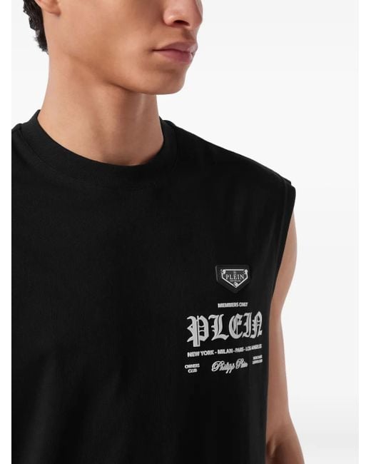 Philipp Plein Black Sleeveless Round Neck T-Shirt for men
