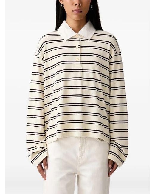 Marc O' Polo White Striped Long-Sleeve Polo Shirt