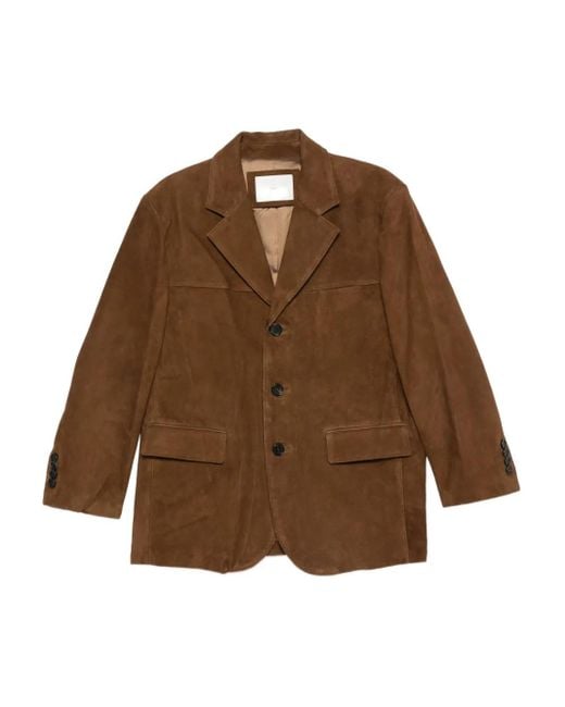 DUNST Brown Suede Button-Fastening Leather Jacket