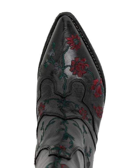 Fauzian Jeunesse Black Floral-Embroidered Ankle Boots