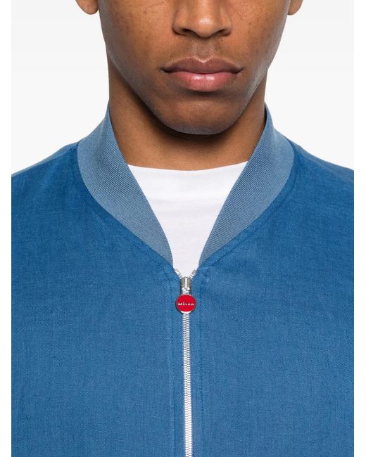 Kiton Blue Linen Bomber Jacket for men