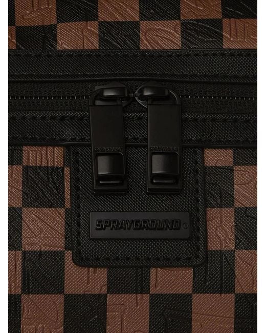 Sprayground Brown Check-Pattern Top-Handle Duffle Bag for men