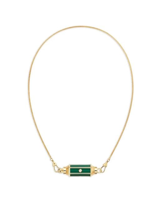 Marie Lichtenberg Metallic Baby Locket Diamond And Malachite Necklace