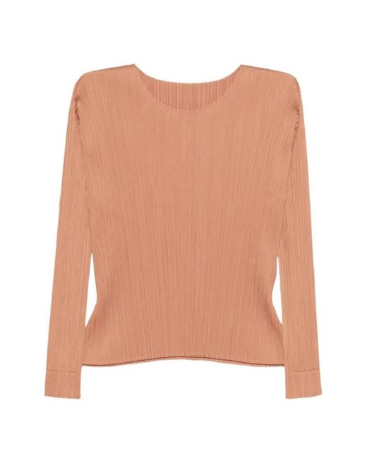 Pleats Please Issey Miyake Natural Pleated Long-Sleeve T-Shirt