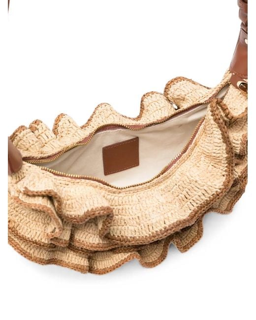 Zimmermann Metallic Goldentime Ruffled Raffia Shoulder Bag