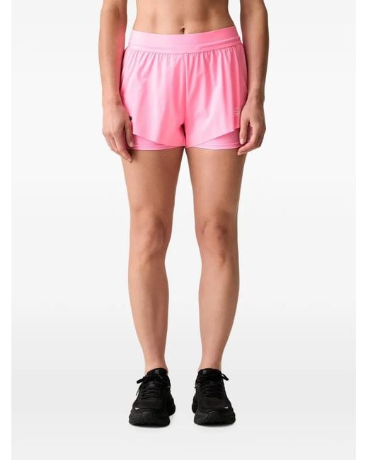 EA7 Pink Layered Logo-Print Shorts