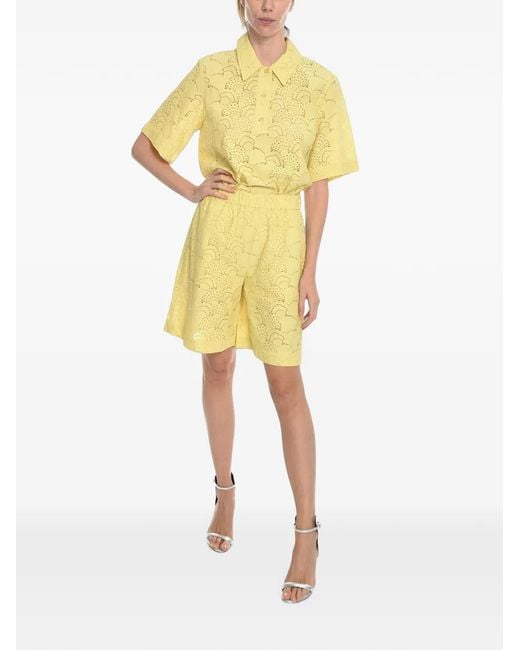Samsøe & Samsøe Yellow Perforated-Pattern Karen Shorts