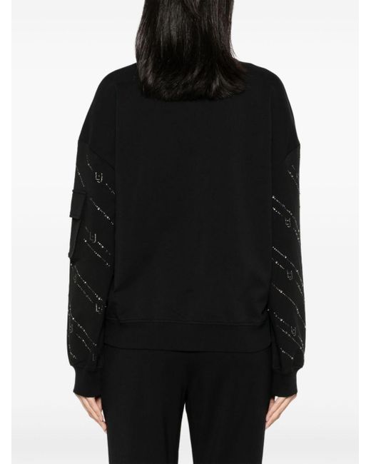 Liu Jo Black Crystal-embellished Zipped Sweatshirt