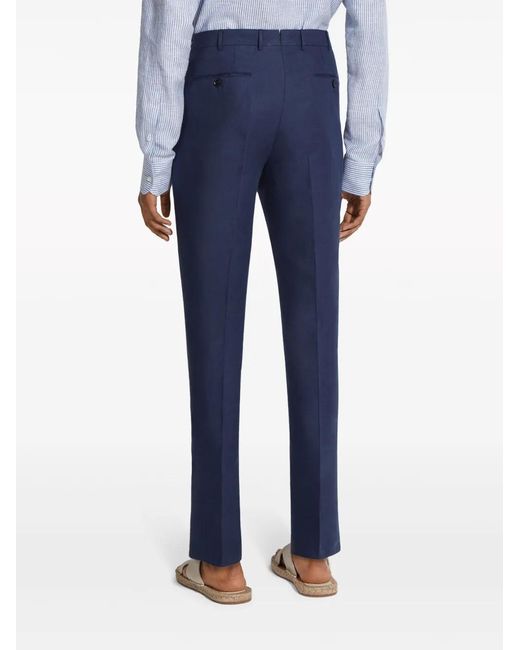 Zegna Blue Oasi Tapered-Leg Linen Trousers for men