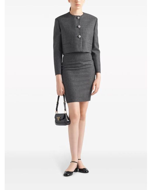 Prada Gray Crystal-Buttons Cropped Jacket