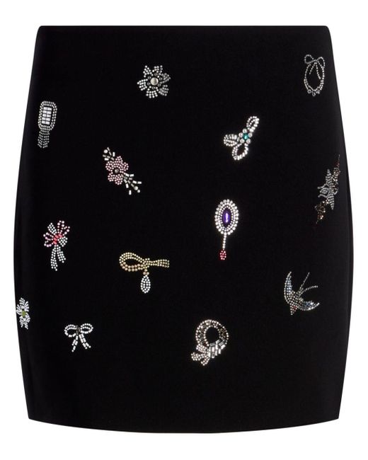 Cinq À Sept Black Heatset Crystal-embellished Skirt
