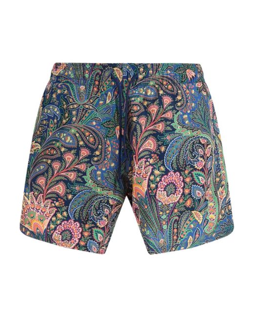 Etro Blue Paisley-Print Swim Shorts for men