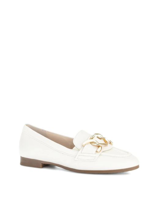 Gabor White Chain-Link Leather Loafers
