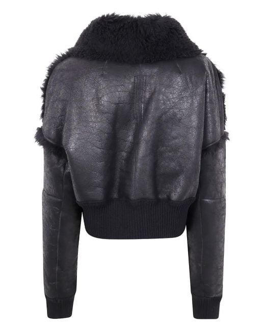 Rick Owens Black Shearling-Collar Zip-Front Jacket for men