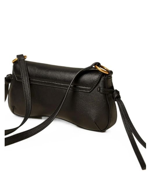 Twinset Black Leather Shoulder Bag With Flap