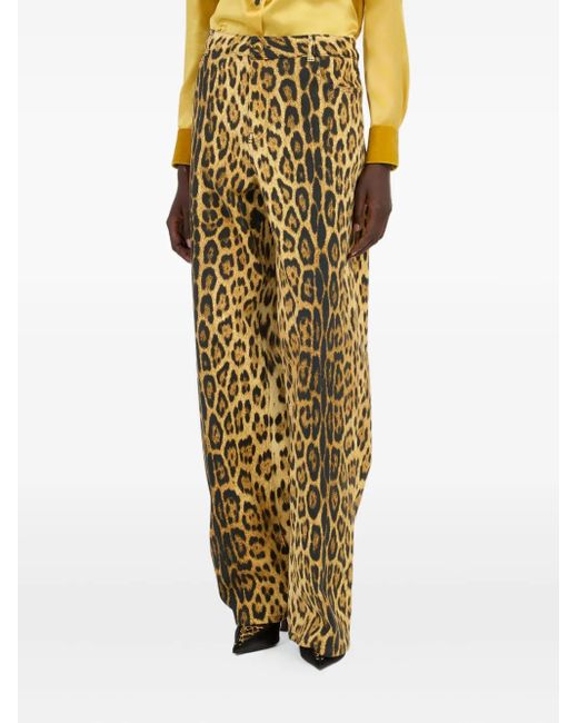 Roberto Cavalli Black Jaguar-Print Trousers
