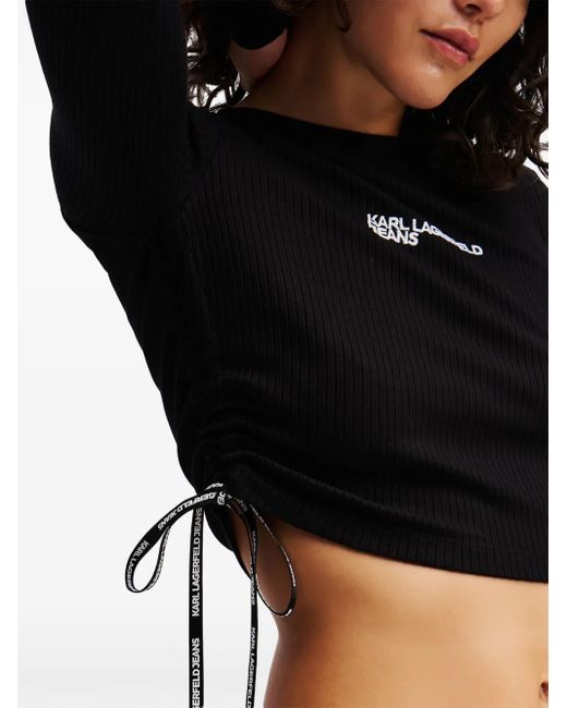 Karl Lagerfeld Black Long-Sleeved Ribbed T-Shirt