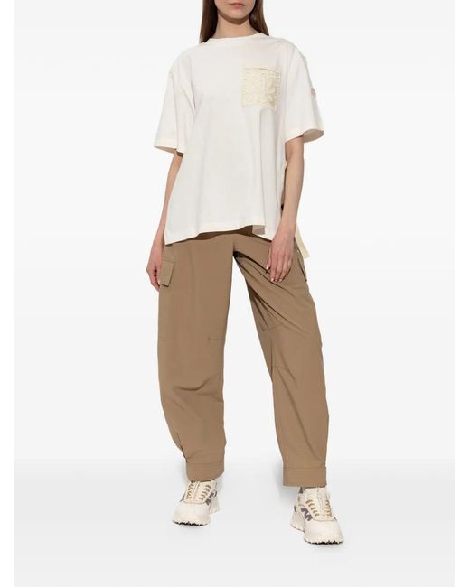 Moncler White T-Shirt À Patch En Dentelle