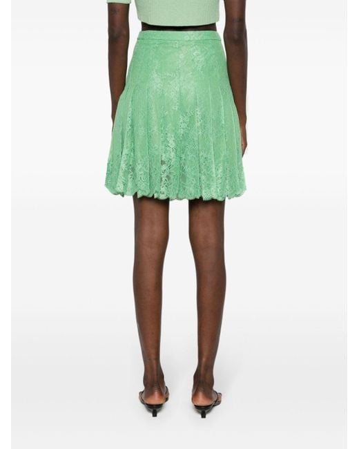 Ermanno Scervino Green Floral-lace Pleated Skirt