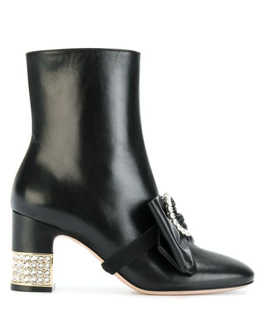 Botines con aplique de piedras Gucci de Cuero de color Negro | Lyst
