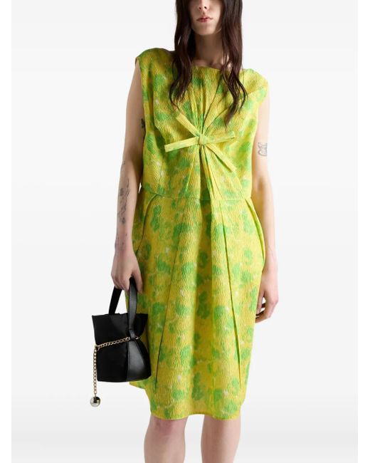 Robe Fleurie À Détail De Nœud Prada en coloris Green