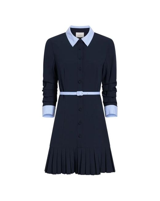 Cinq À Sept Blue Lucilla Striped Pleated Mini Dress