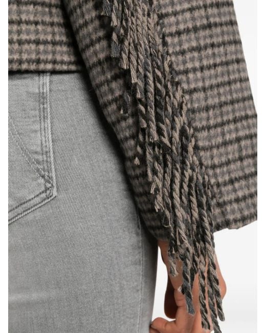 P.A.R.O.S.H. Gray Checked Frayed-Sleeve Jacket