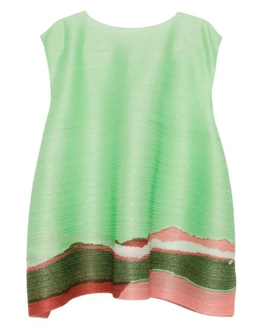 Tunica Grainy Con Stampa di Pleats Please Issey Miyake in Green
