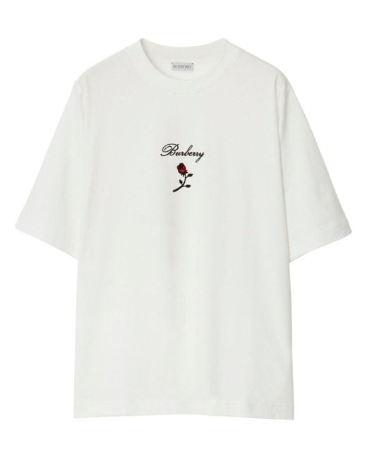 Burberry White T-Shirt mit Rosen-Print
