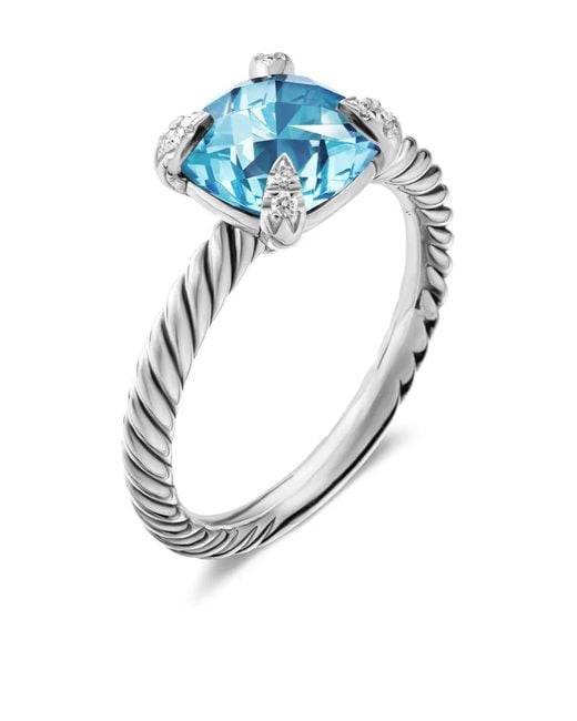 David Yurman Blue Sterling Chatelaine Topaz And Diamond Ring (8Mm)