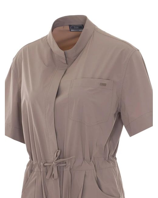 Herno Natural Drawstring-Waist Short-Sleeve Jumpsuit