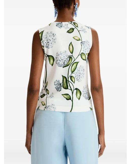 Oscar de la Renta White Flower-Print Tank Top
